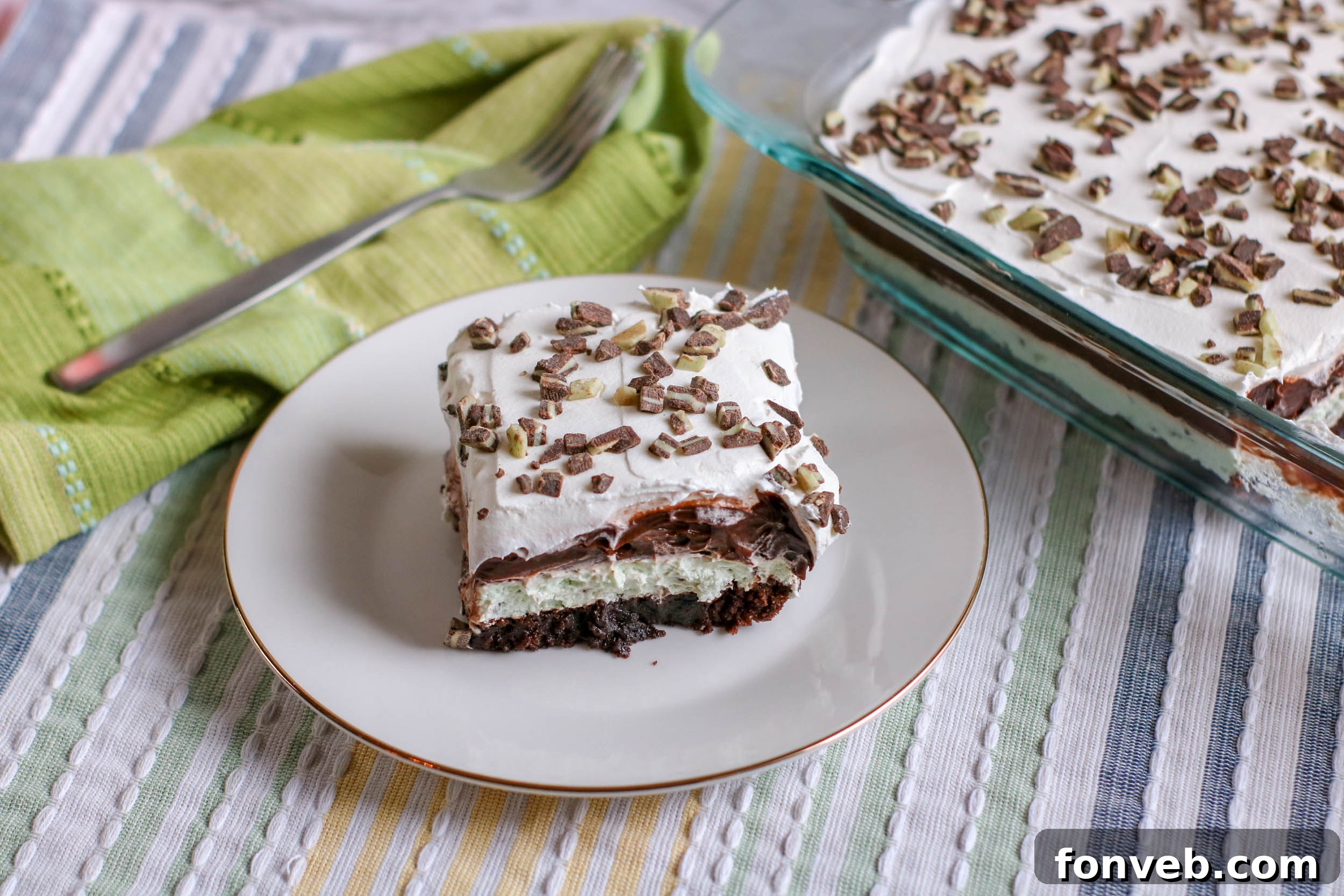 Side view of Andes Mint Lasagna Lush showing all the layers