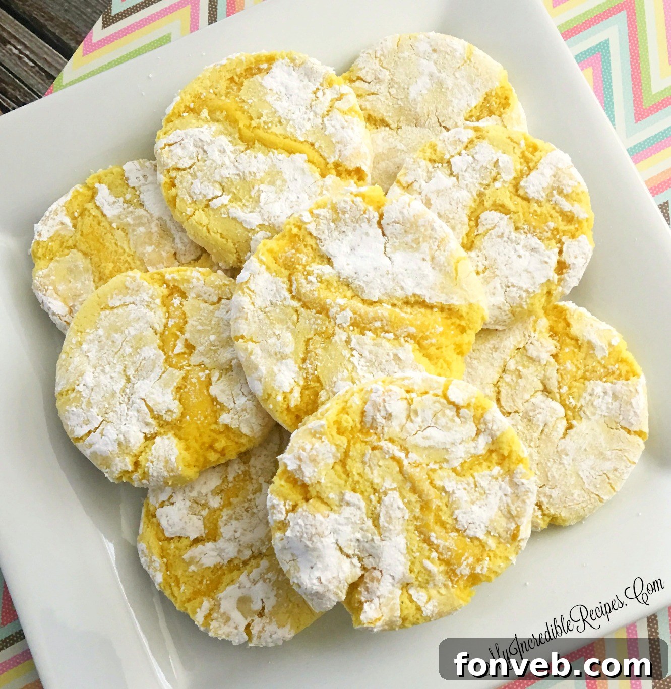 Zesty Lemon Crinkle Cookies 12 lem10 - Another view of delicious Lemon Crinkle Cookies, highlighting their golden color and powdery finish