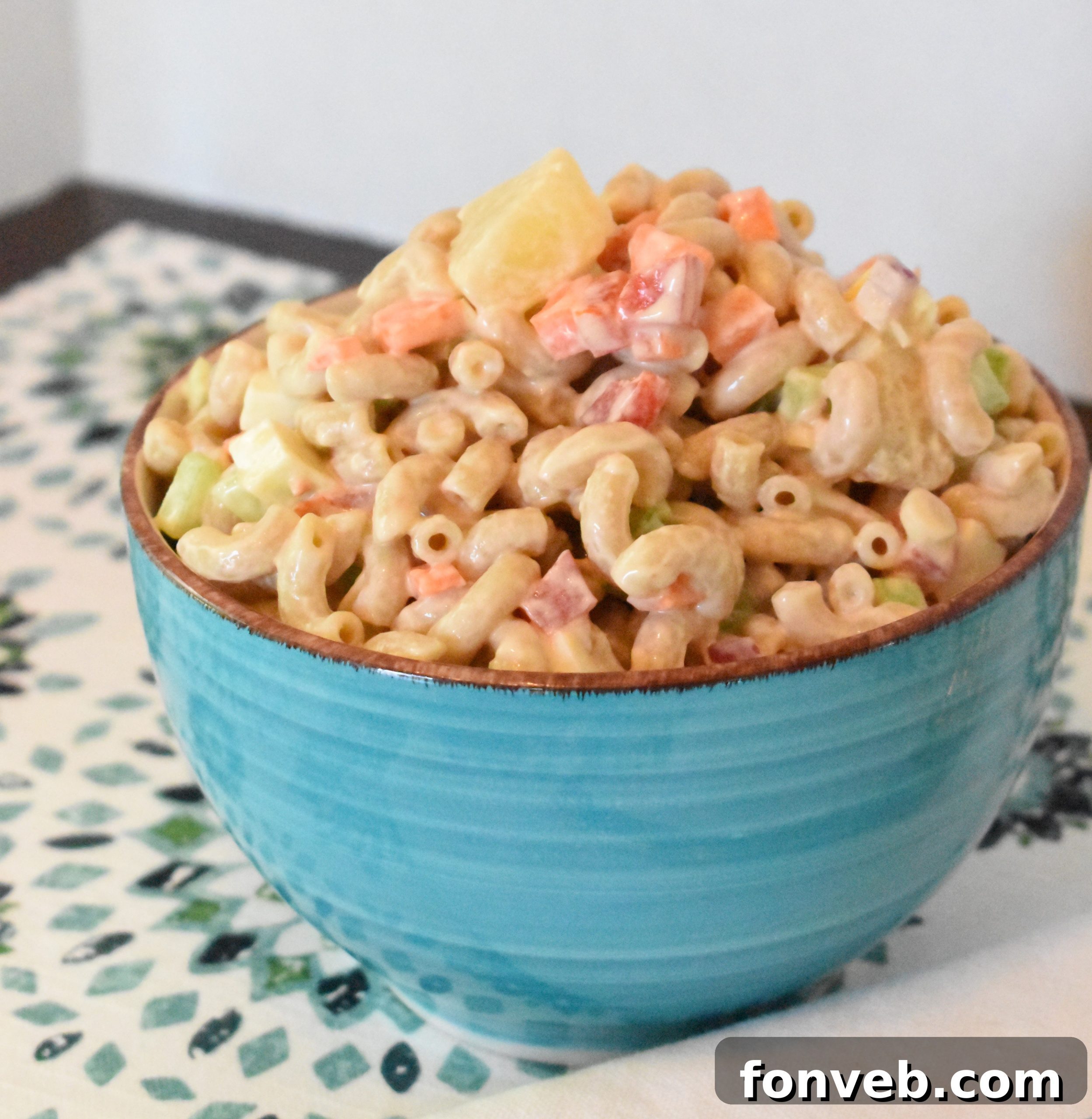 Serving of Tropical Macaroni Salad, ready to be enjoyed