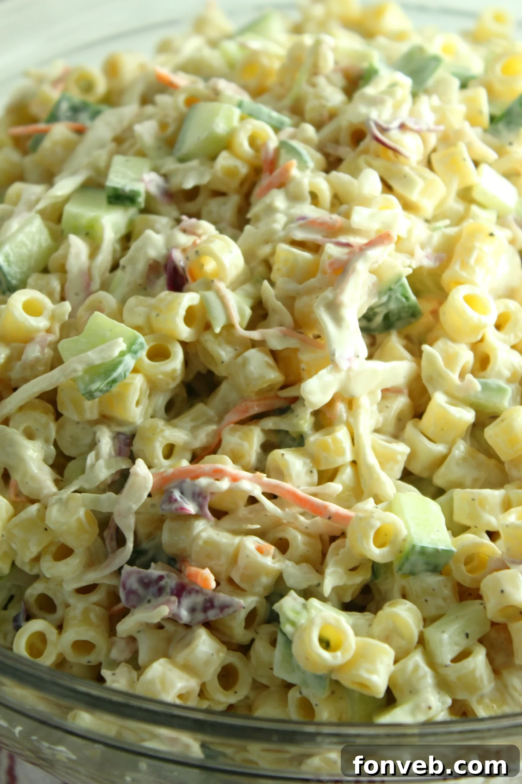A final shot of the Coleslaw Pasta Salad, perfectly tossed and ready to serve.