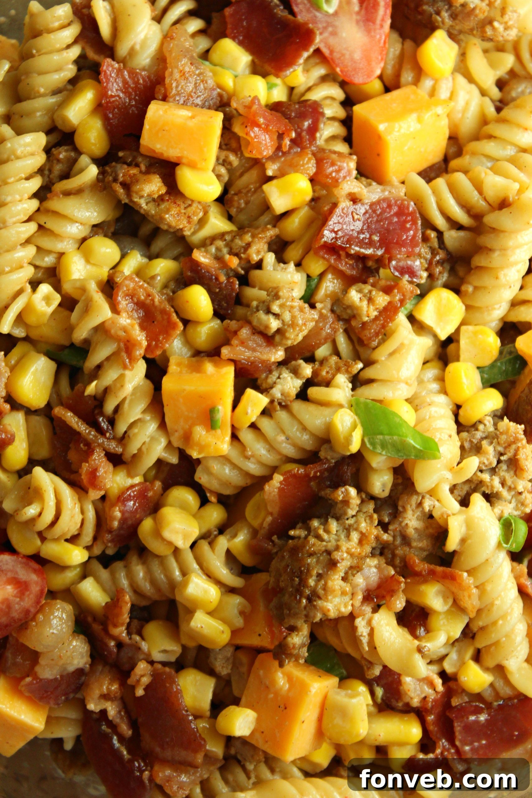 Large bowl of Loaded Cowboy Pasta Salad at a party