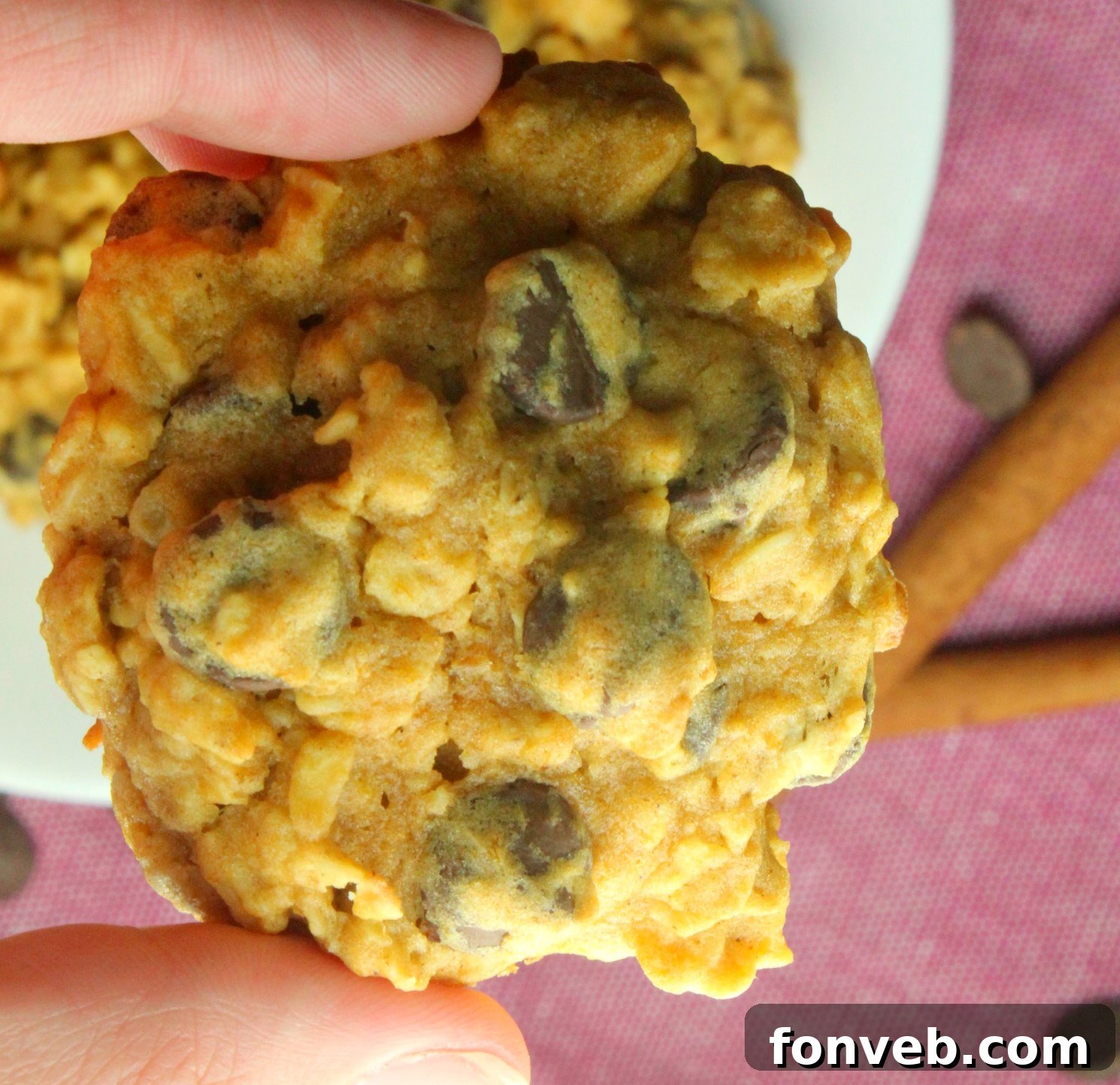 Several pumpkin oatmeal chocolate chip cookies arranged casually, ready to be enjoyed