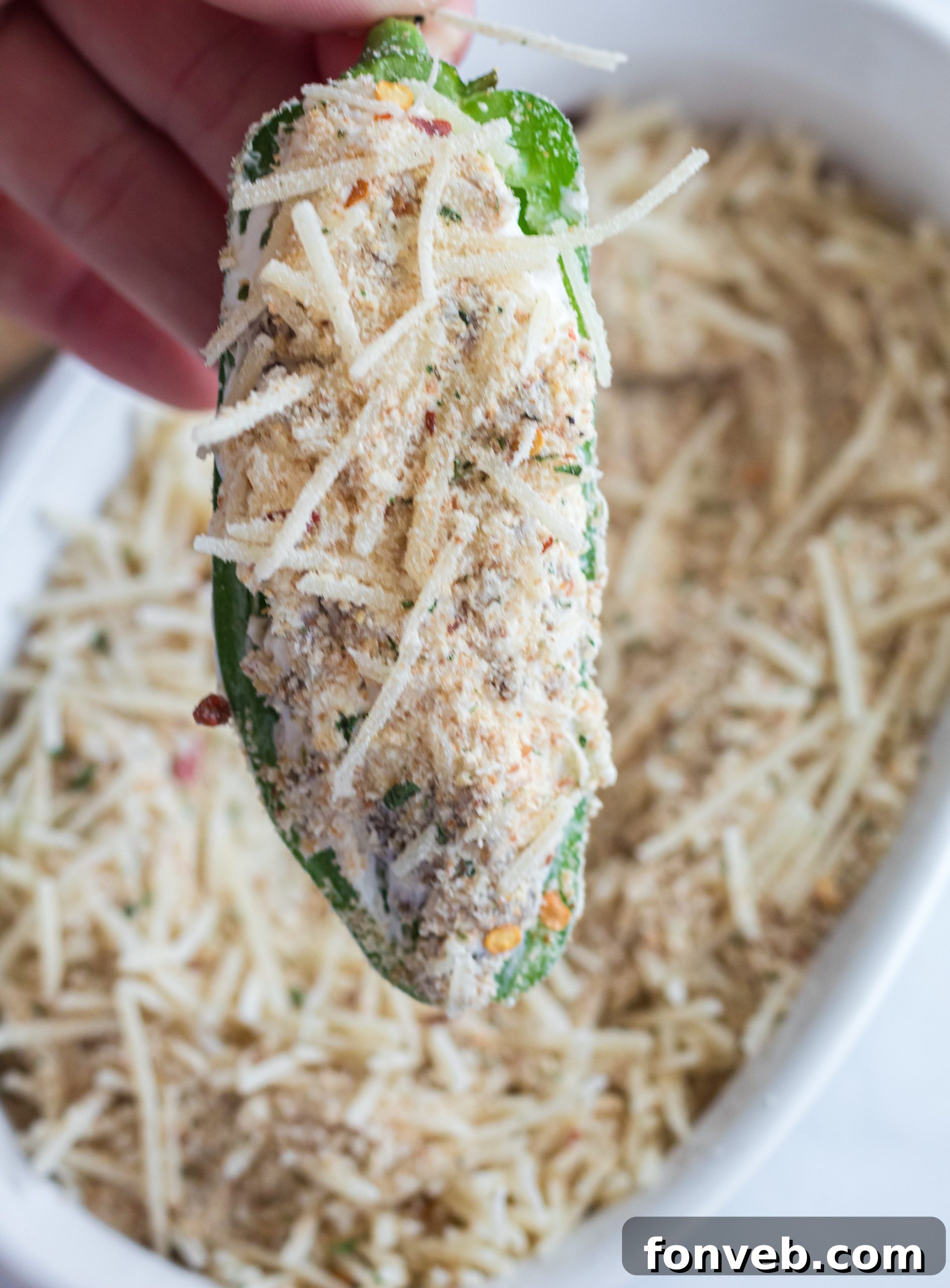 Close-up of crispy air fried jalapeno poppers