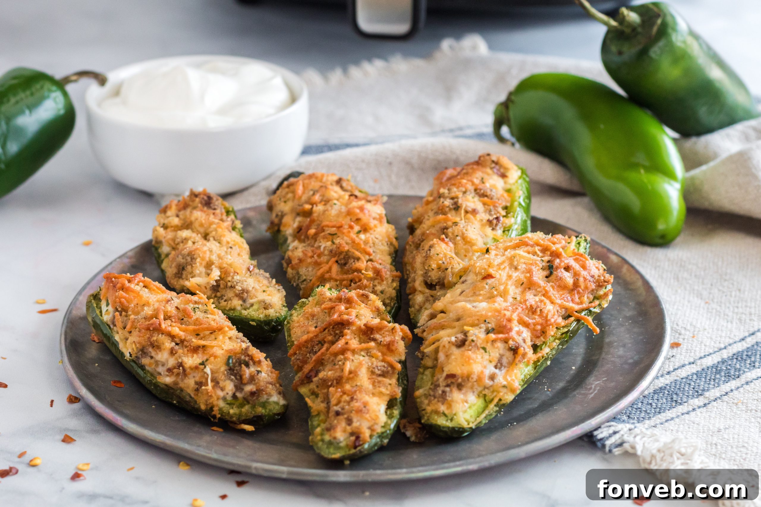 Platter of freshly made Air Fryer Jalapeno Poppers