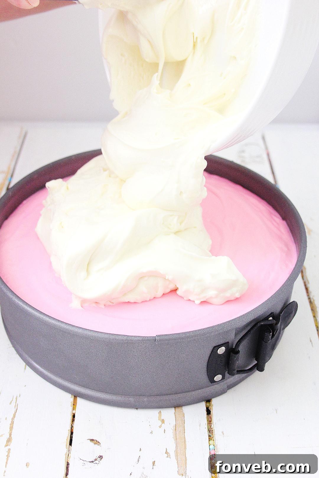 Close-up of the creamy texture of the no-bake peppermint cheesecake