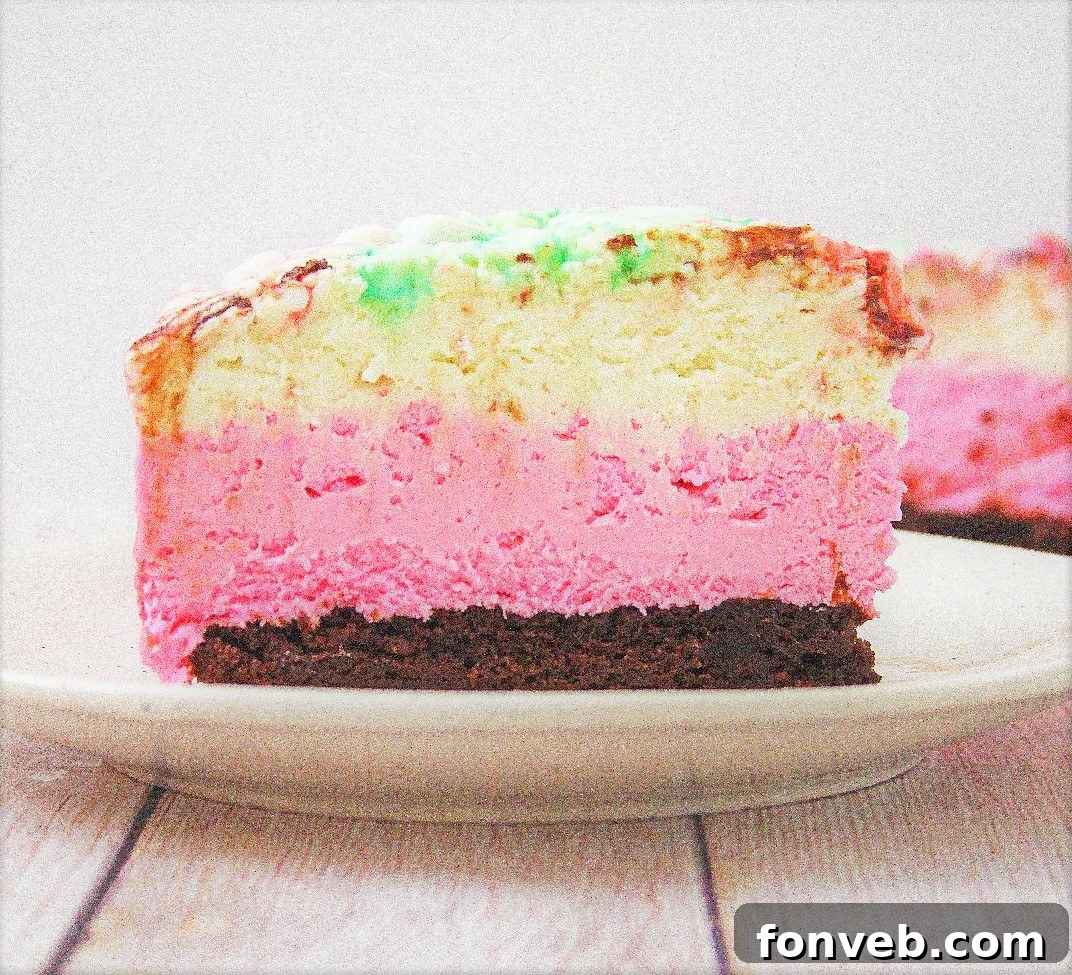 Top view of the festive peppermint cheesecake garnished with crushed mints