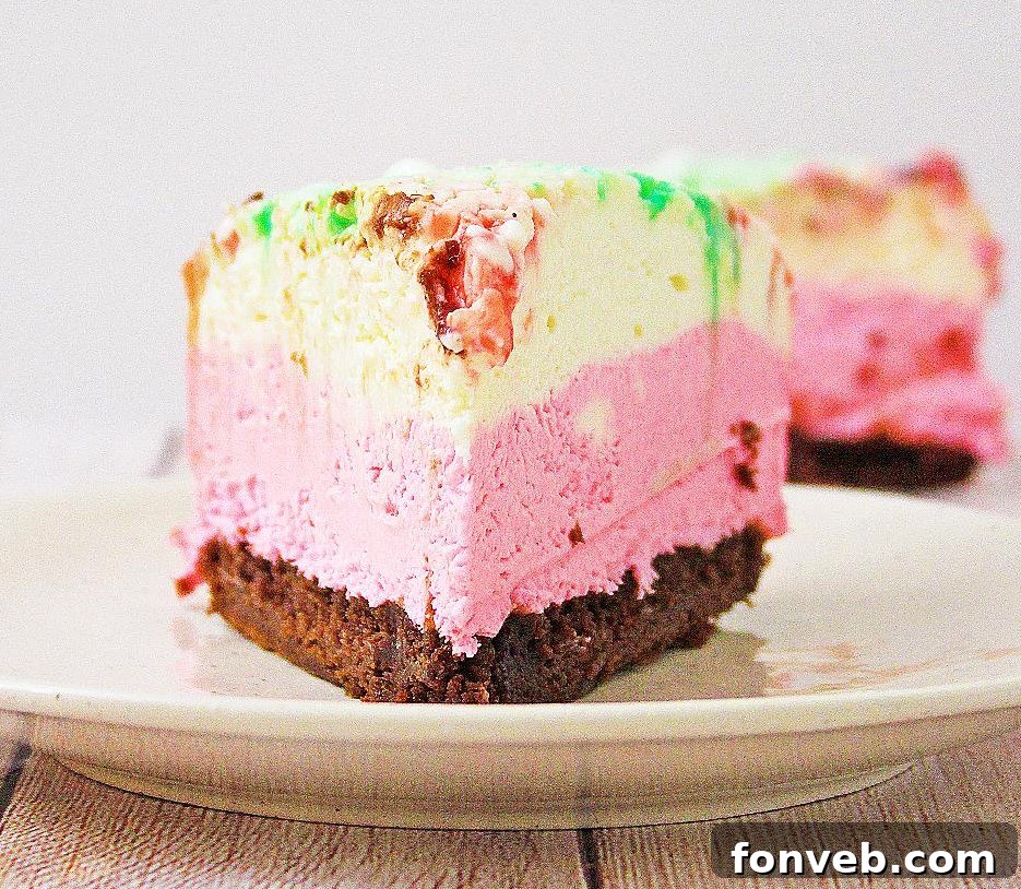 Another close-up of the decorated peppermint cheesecake