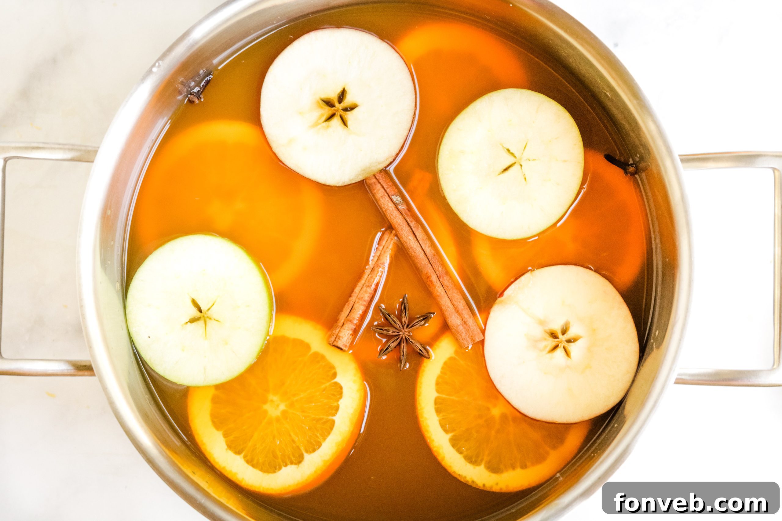 Cozy Slow Cooker Spiced Cider 4 A glass mug filled with hot mulled cider, garnished with a cinnamon stick and orange slice.