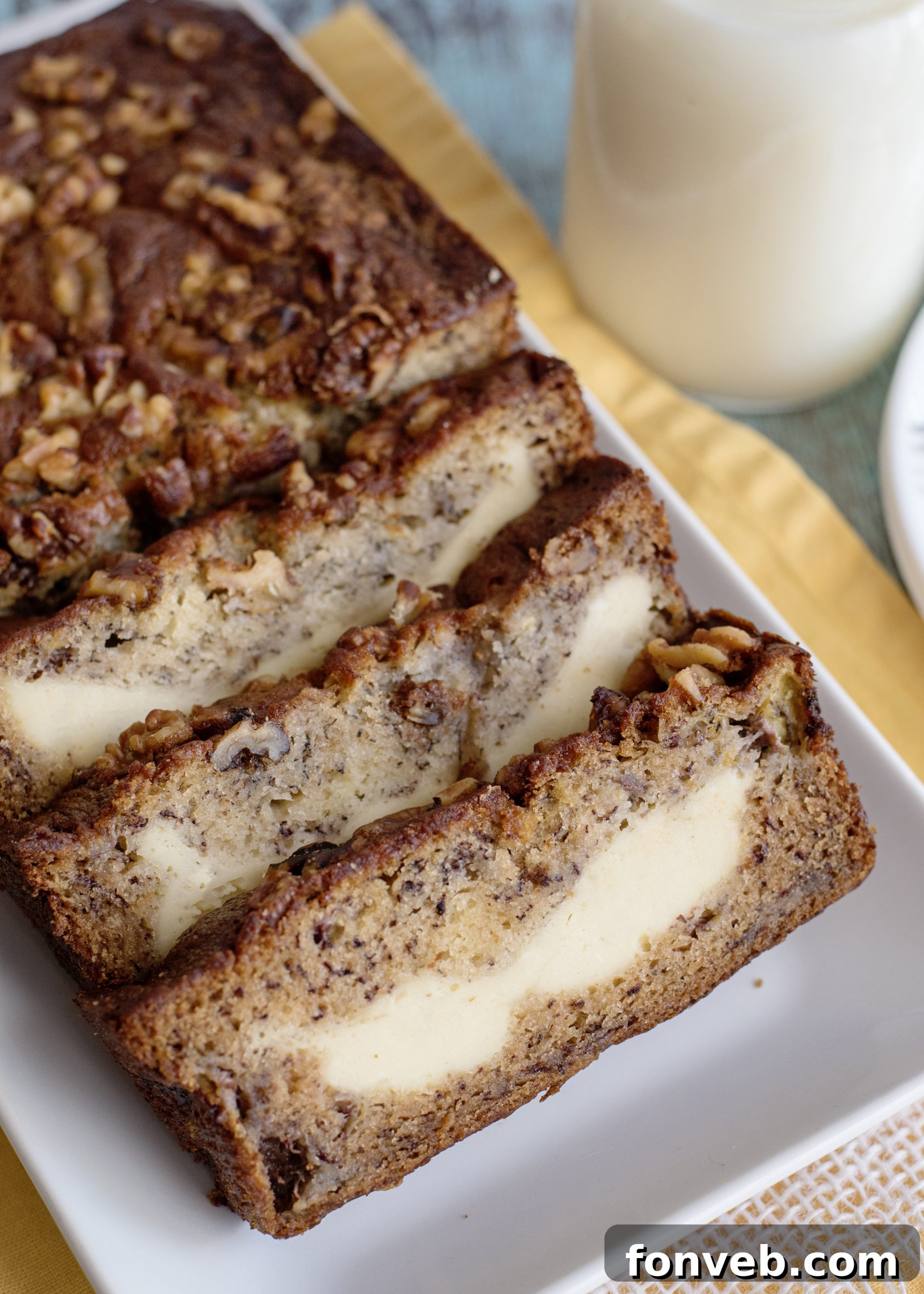 Cream Cheese Banana Bread - A slice showing the creamy filling.