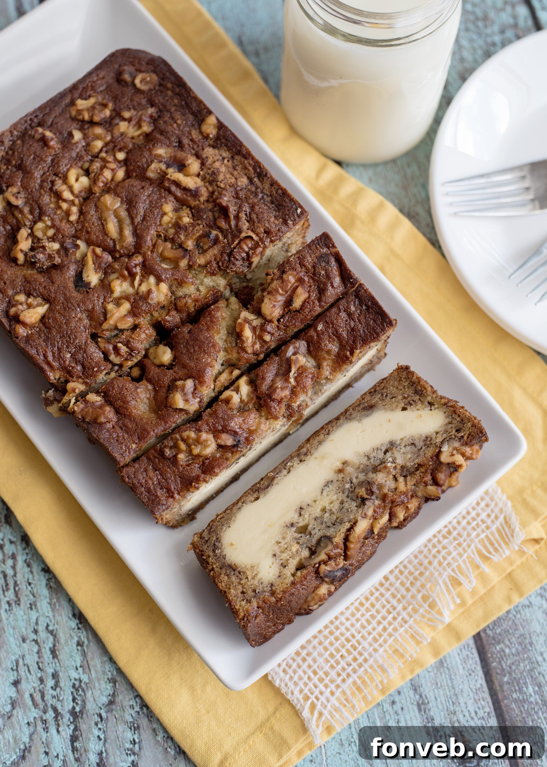 Ingredients for Cream Cheese Banana Bread laid out.