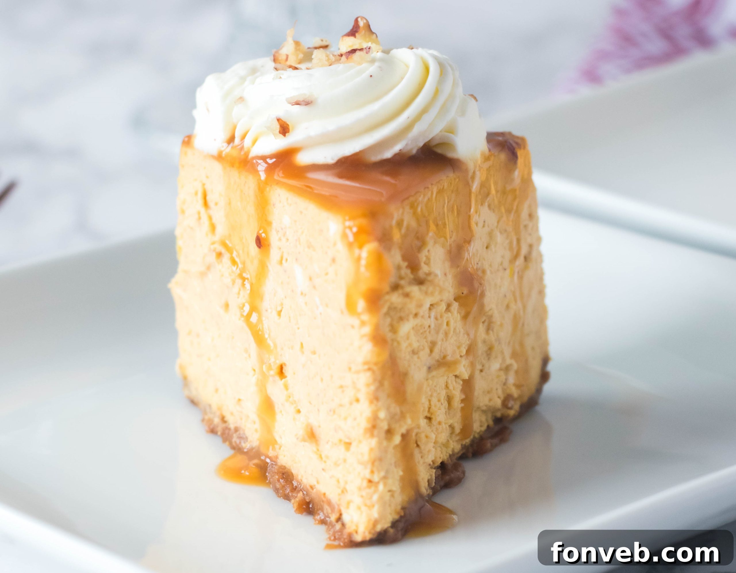Finished Instant Pot Pumpkin Cheesecake with toppings