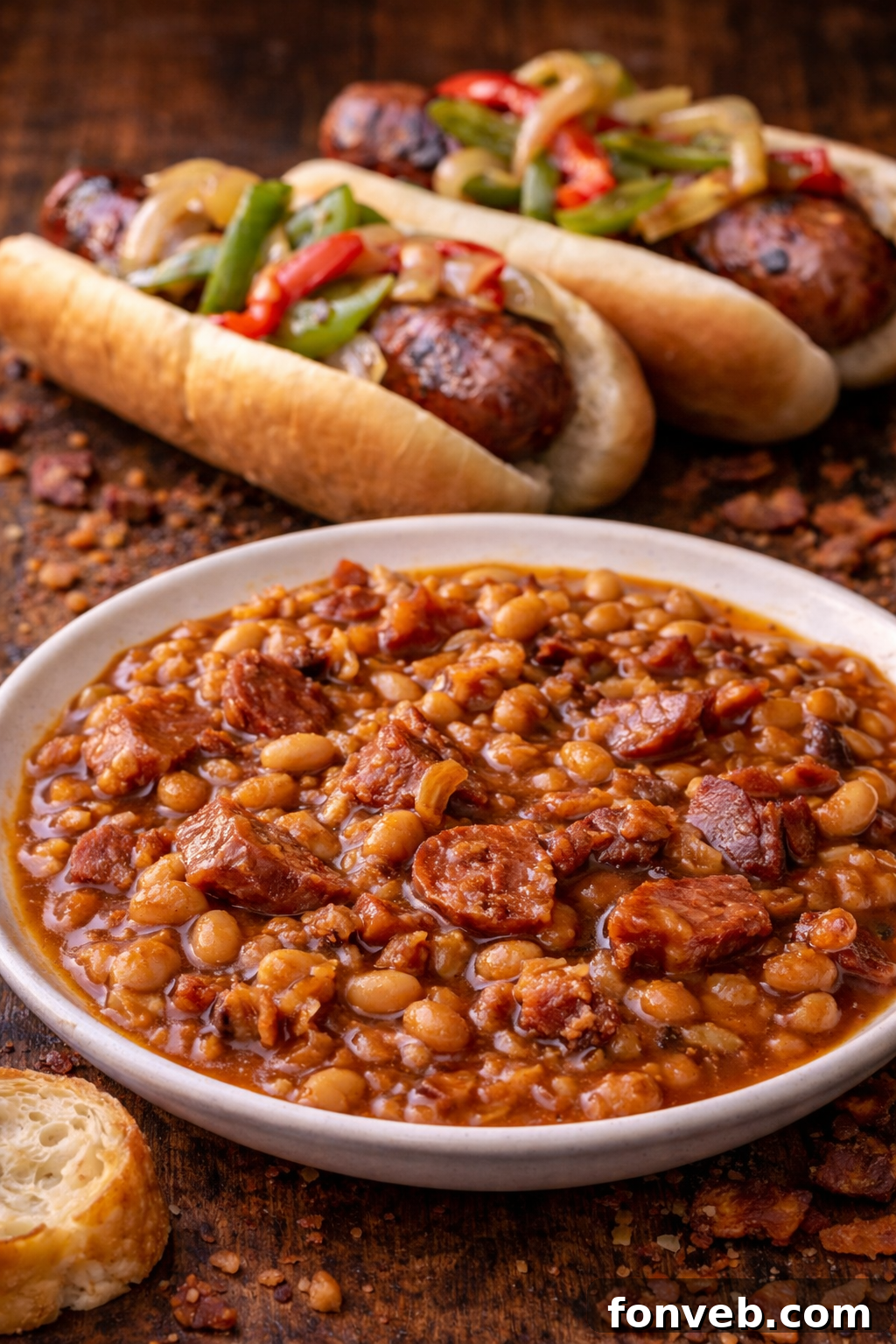 Signature Smoked Sausage Baked Beans 4 A bowl of Ultimate Baked Beans with Smoked Sausage, ready to be enjoyed