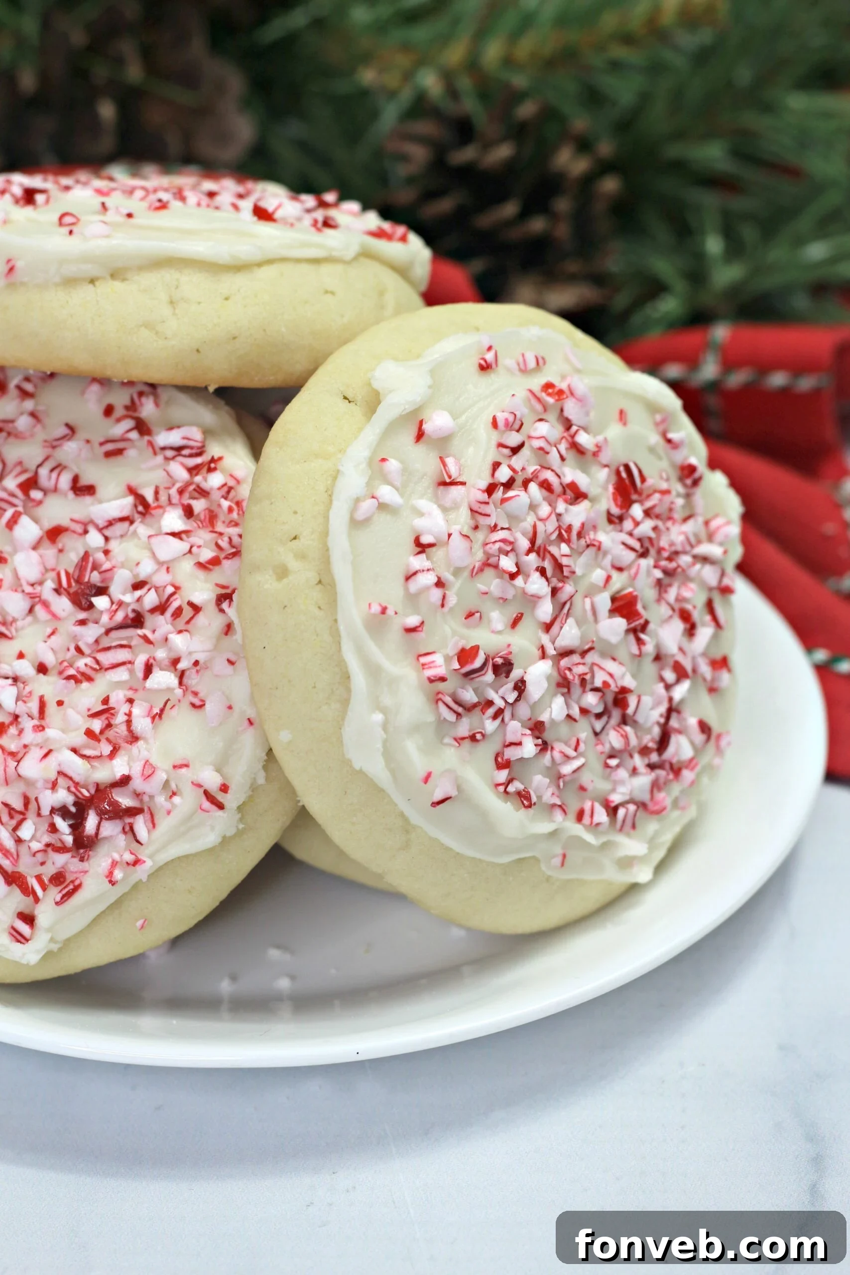 A freshly baked Amish Sugar Cookie topped with festive peppermint pieces, showcasing its soft and thick texture, ready to be enjoyed during the holiday season.