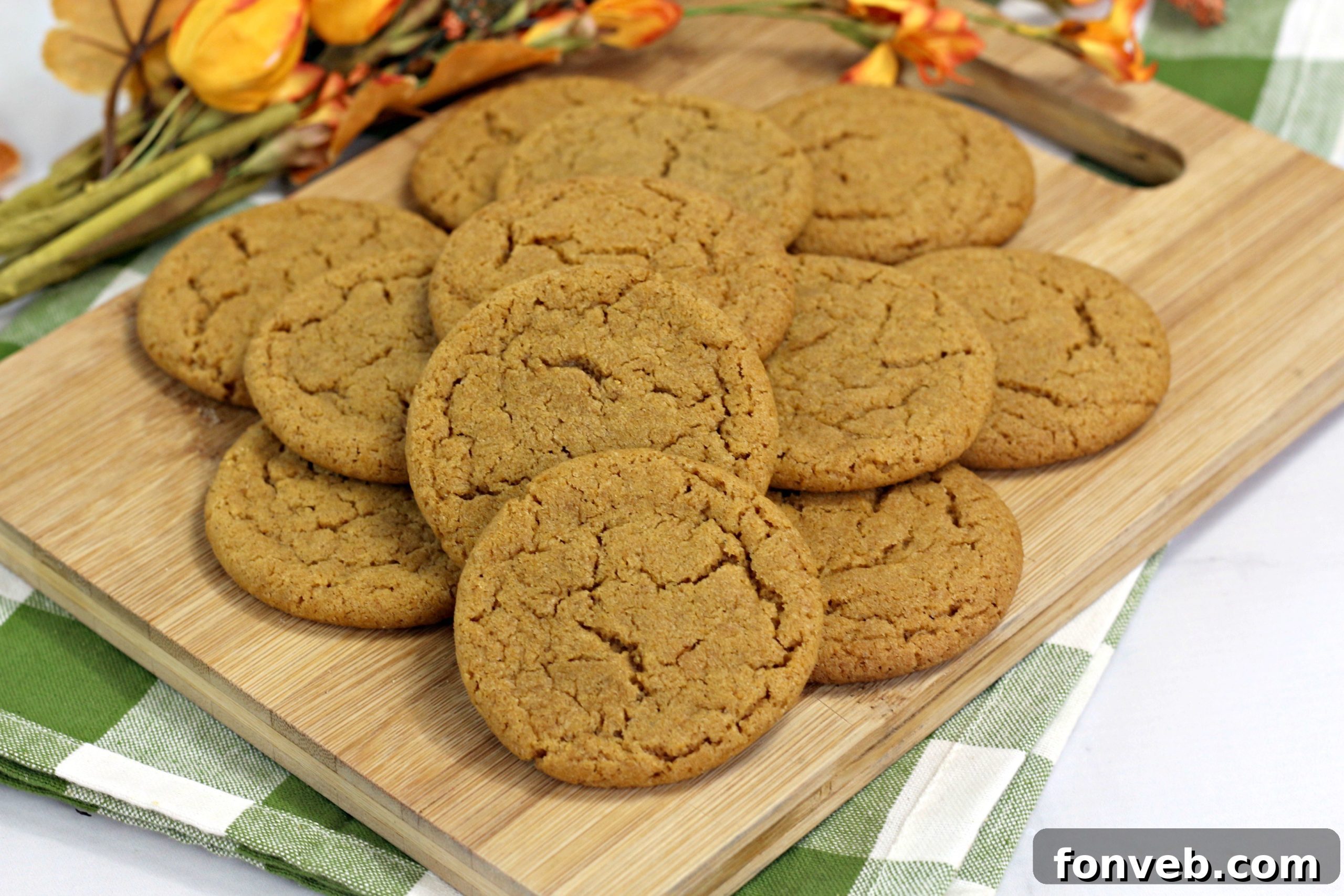 Batch of freshly baked Chewy Pumpkin Gingersnap Cookies