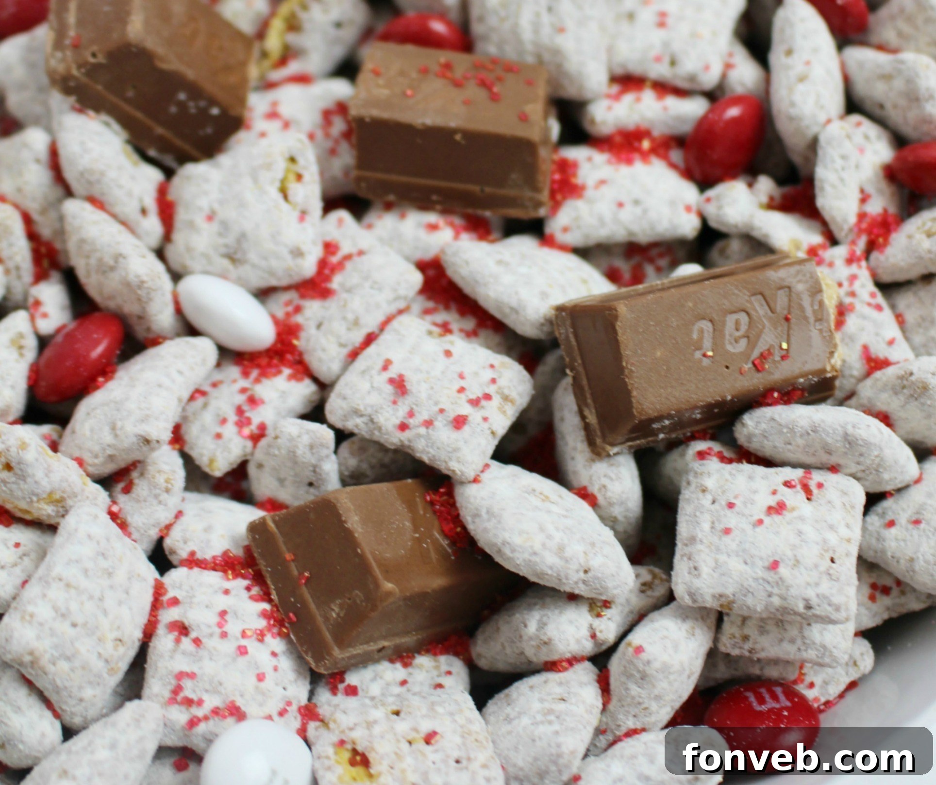 Sweetheart Kit Kat Muddy Buddies 2 Delicious and festive Valentine's Day Kit Kat Muddy Buddies close up